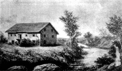 Historical sketch of the one-story adobe S. Brannan & Co. store near Sutter's Fort, with a loft that once held hides and trade goods.